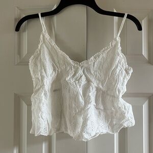 SHEIN Women’s White Eyelet Adjustable Spaghetti Strap Tank Size Small